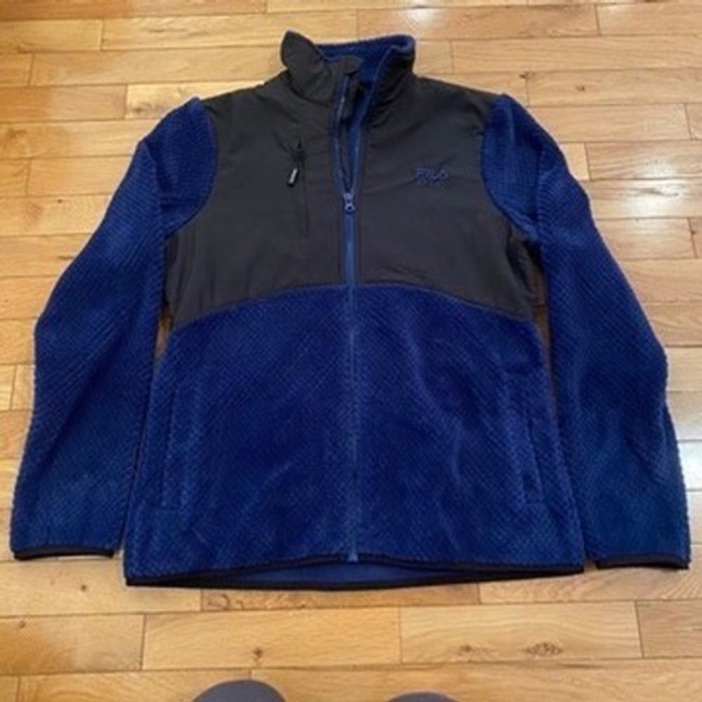 Fila‎ Sport Womens Full Zip Hybrid Fleece Jacket Blue Black Mock Neck Size M